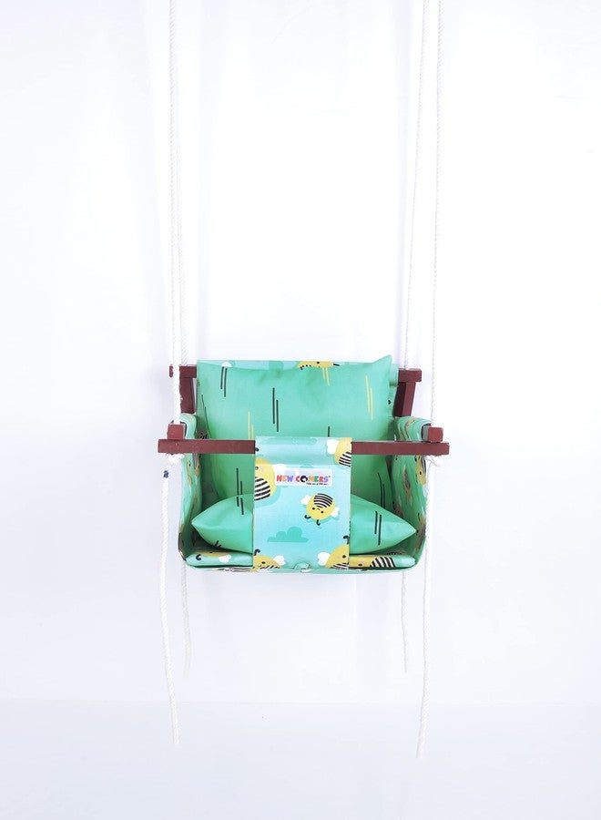NEW COMERS® Cotton Swing for Kids, Jhula for Baby, Baby Swing Hanging Indoor Outdoor, Baby Garden Swing with Safety Belt & 2 Pillows (6 Months to 4 Years) (Up to 20 kg)-Sea Green (TC 150/300) 912 - Image 2